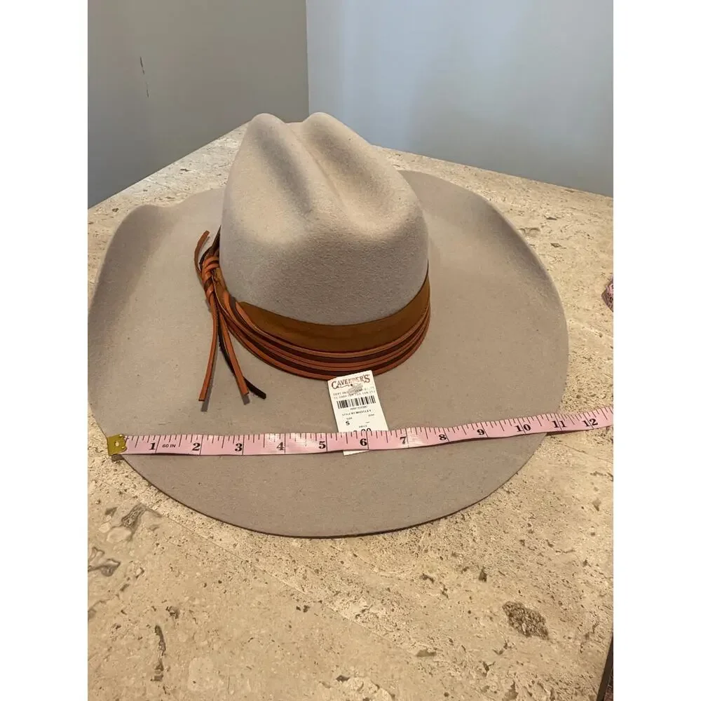 Cavenders Rockin C Whitley Western Hat Buckskin Wide Brim Leather Wrap NWT S